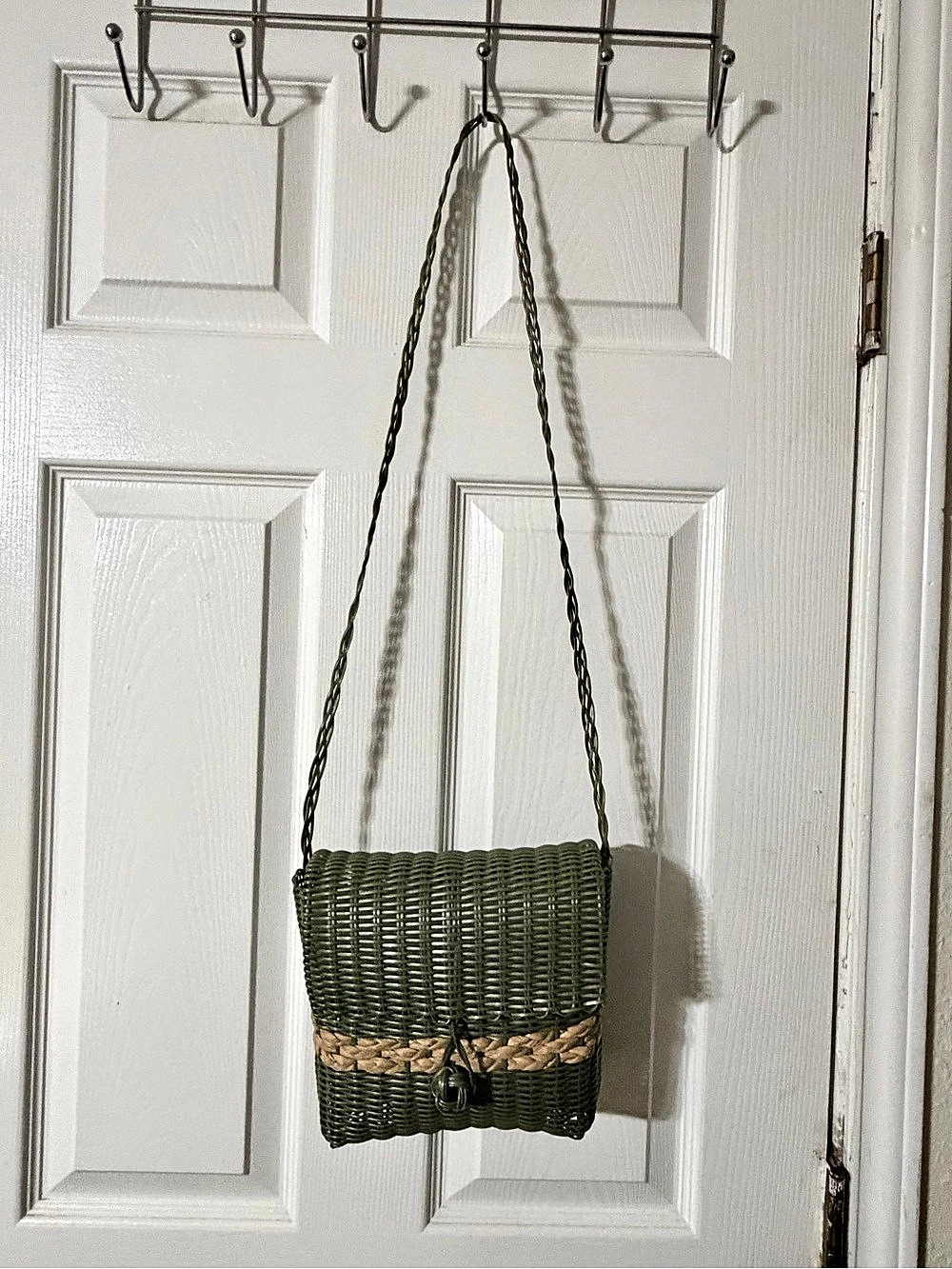 Woven Shoulder Bag in Green & Tan New